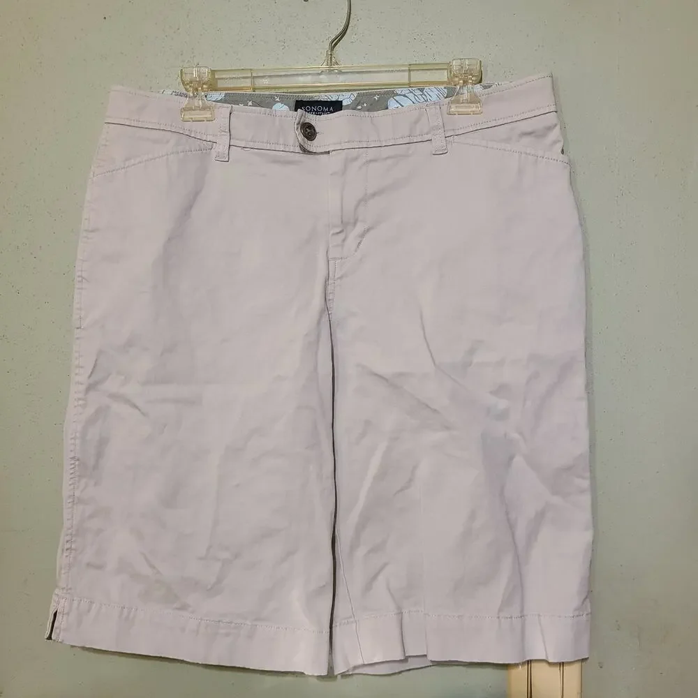Sonoma Life + Style Bermuda Stretch Shorts Womens 14 Bone Golf Slits
